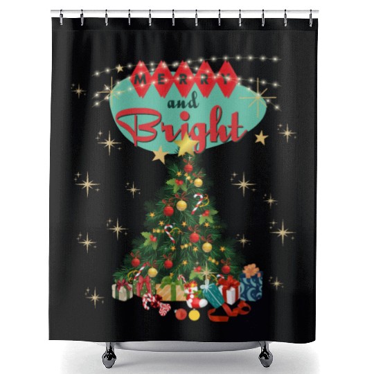 Merry and Bright Retro Christmas Shower Curtains