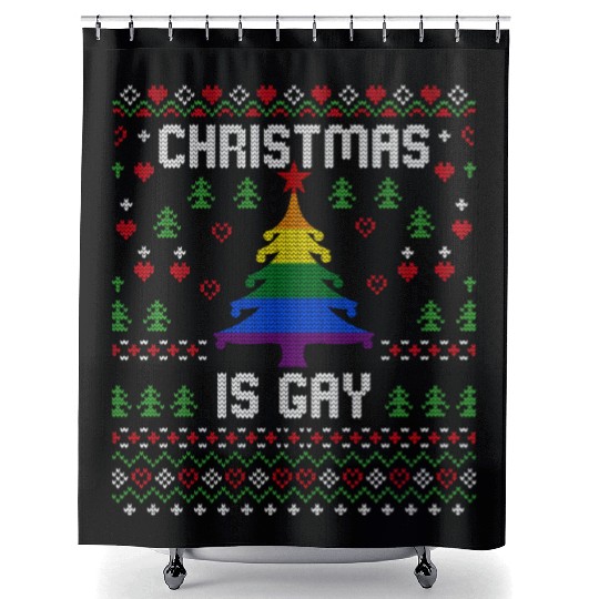 Christmas Is Gay Pride Rainbow Flag LGBTQA Ugly Xm Shower Curtains