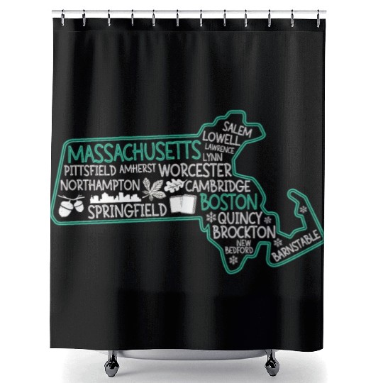 Massachusetts Boston cute map Salem Lowell Lawrenc Shower Curtains