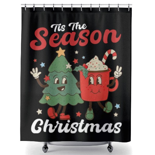 Tis The Season Christmas Tree Coffee Latte Shower Curtains