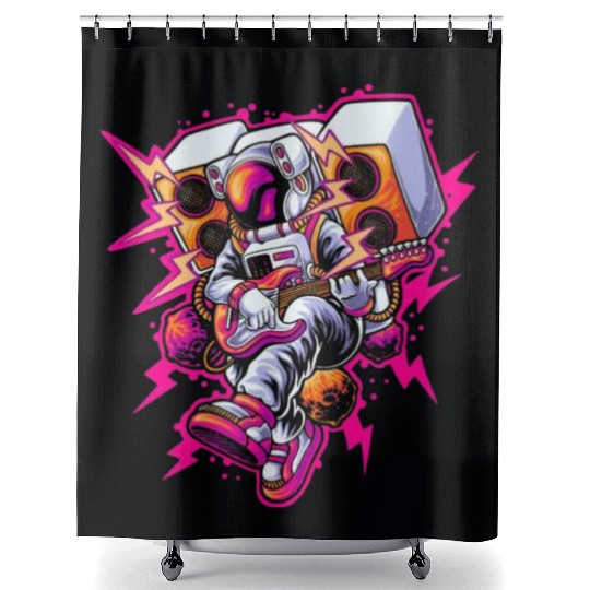 Astronaut Rock & roll playing guitar in space Shower Curtains