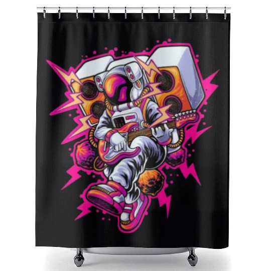 Astronaut Rock & roll playing guitar in space Shower Curtains