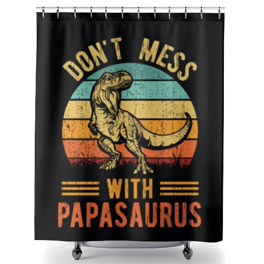 Papa Dad Father Dinosaur Funny Design - Papasaurus Shower Curtains