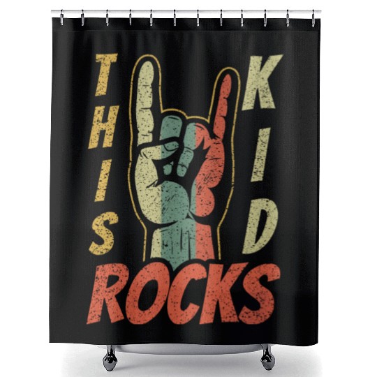 Vintage Retro Rock Sign Rock Hand Metal Kid Rocker Shower Curtains
