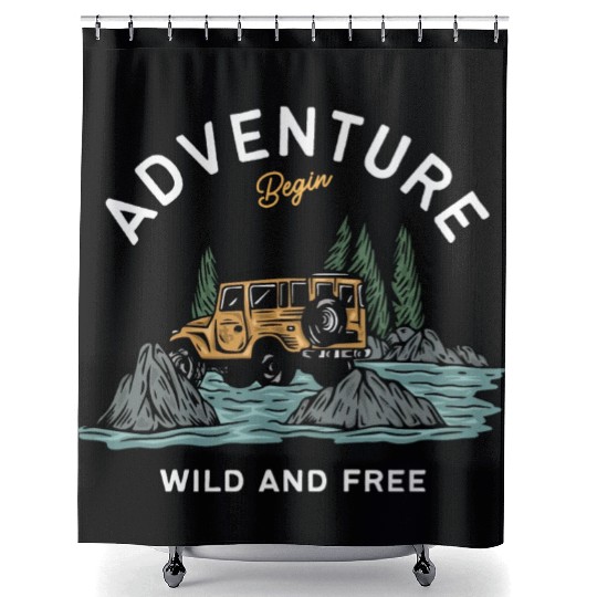 Light Blue Illustration Adventure Shower Curtains
