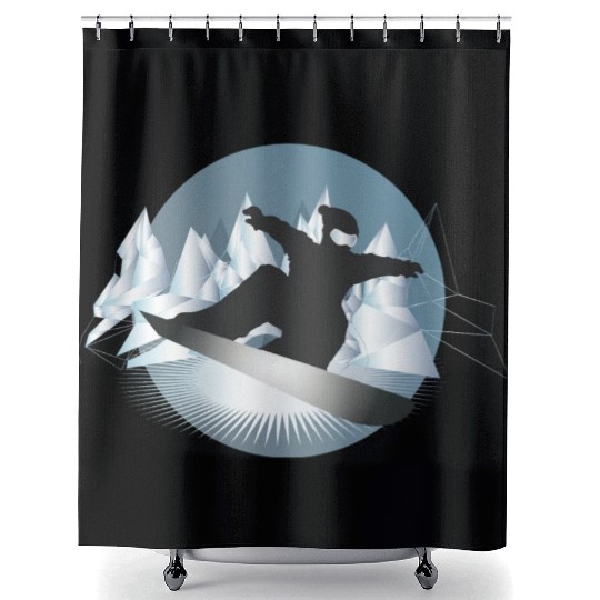 Snowboarding in the mountains for snowboarders Shower Curtains