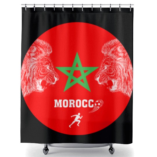 Morocco Soccer Lion Emblem Shower Curtains