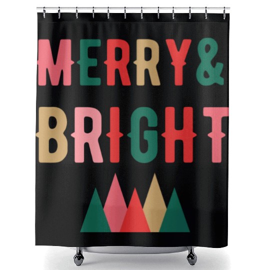 Merry and Bright Christmas tree Shower Curtains