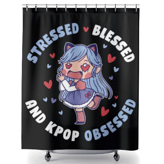 Stressed Blessed And Kpop Obsessed Funny Kpop Gift Shower Curtains