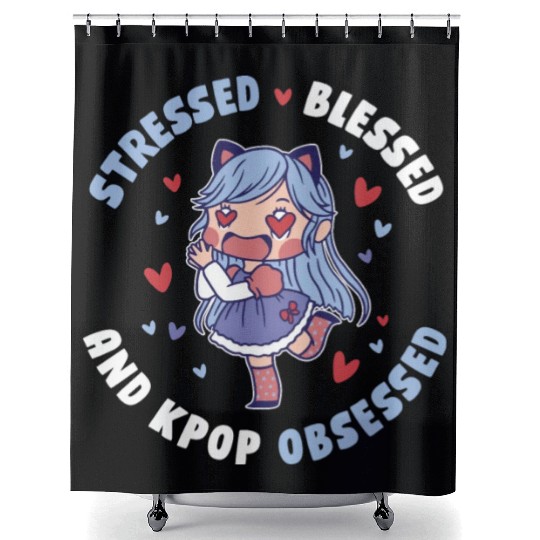 Stressed Blessed And Kpop Obsessed Funny Kpop Gift Shower Curtains