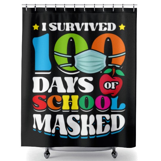 I Survived 100 Days Of School Masked Pupils Home Shower Curtains