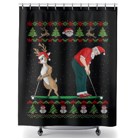 Golf Reindeer Golfer Ugly Christmas Santa Claus Shower Curtains