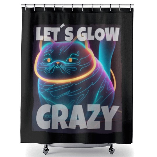Lets Glow Crazy Cat Kitten Fluffy Cat Shower Curtains