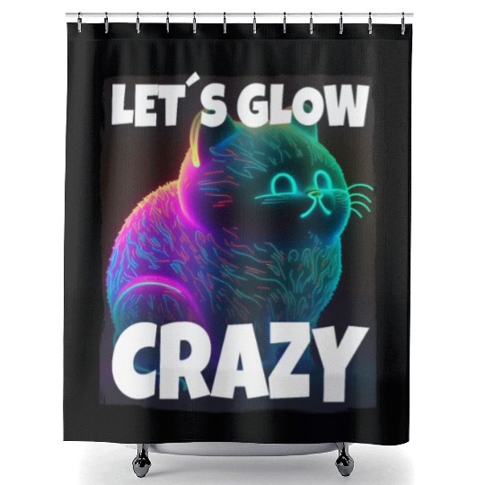 Lets Glow Crazy Cat Kitten Fluffy Cat Shower Curtains