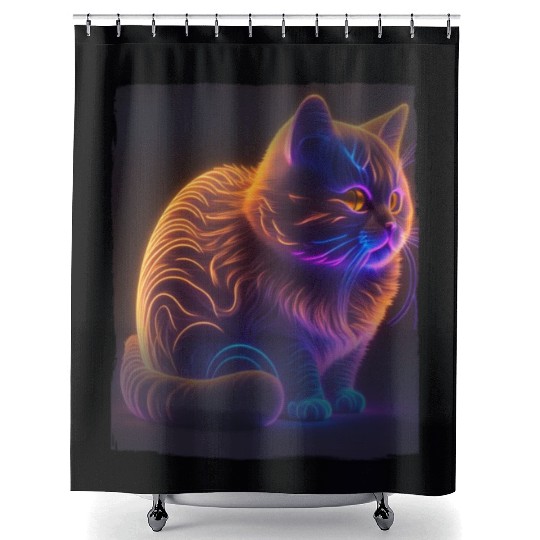 Lets Glow Crazy Cat Kitten Fluffy Cat Shower Curtains