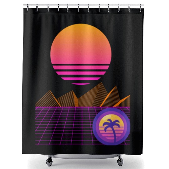 Synthwave Mountain Shower Curtains