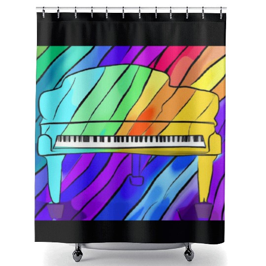 piano in front of a colorful rainbow Shower Curtains