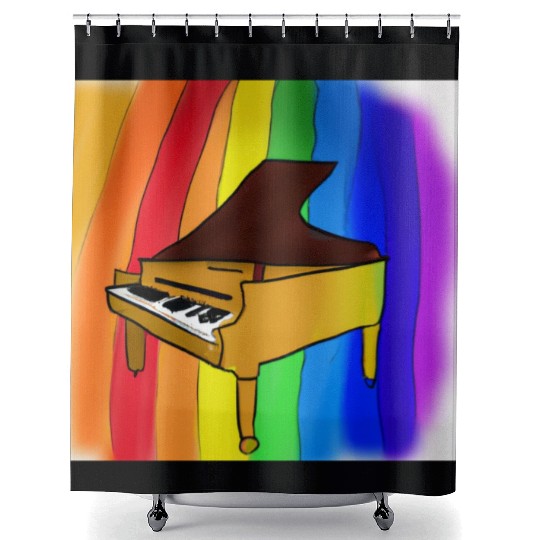 piano in front of a colorful rainbow Shower Curtains