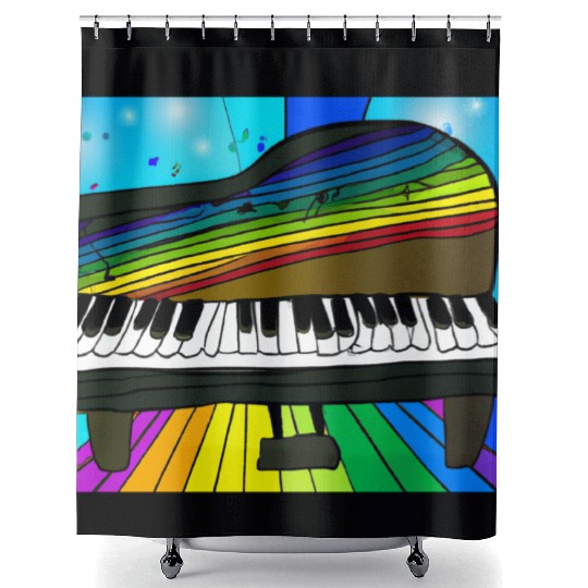 piano in front of a colorful rainbow Shower Curtains