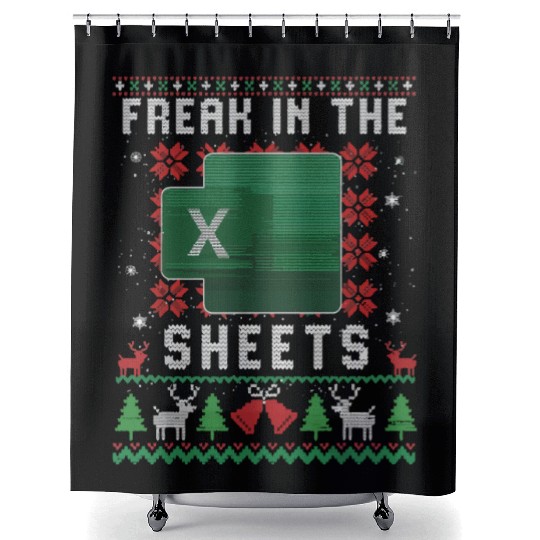 Freak In The Sheets Excel Ugly Christmas Sweater Shower Curtains