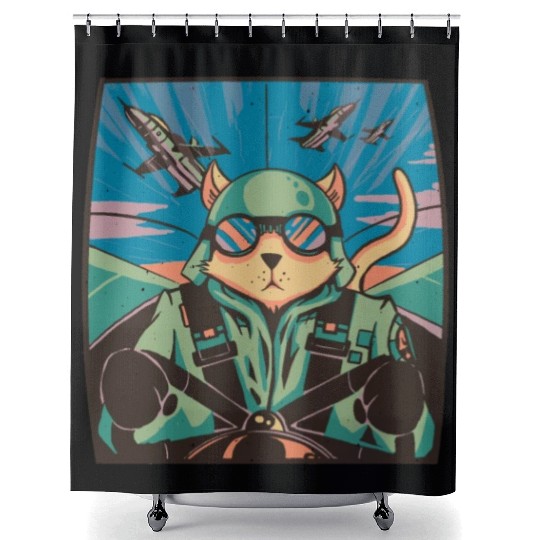 Fighter jet pilot-cat Fighter jet pilot-cat inspir Shower Curtains