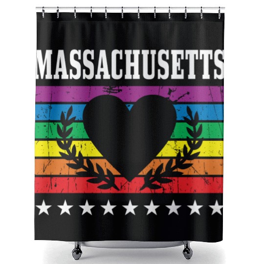Massachusetts Pride Flag Pride Month LGBTQ Flag Shower Curtains