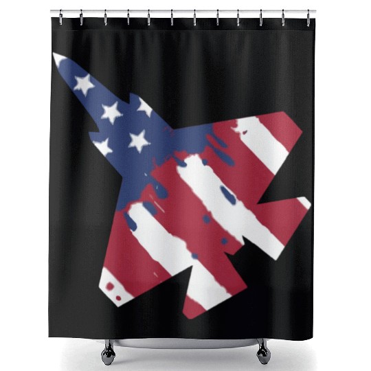 F-35 Lightning Military American Painted Flag Jet Shower Curtains