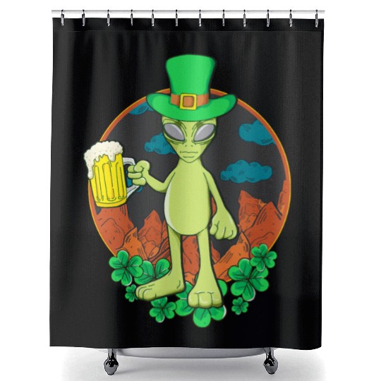 St Patrick's Day Drinking Alien Shower Curtains