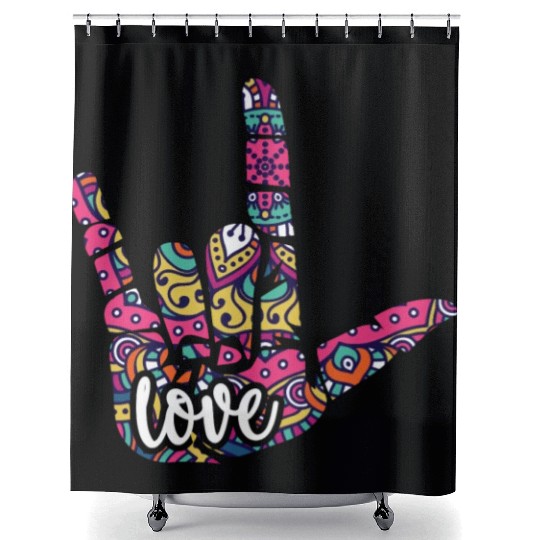 Asl Sign Language I Love You American Sign Languag Shower Curtains