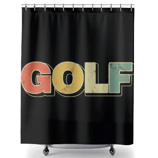 Golf Retro Typography Golfer Outdoor Sport Golfing Shower Curtains