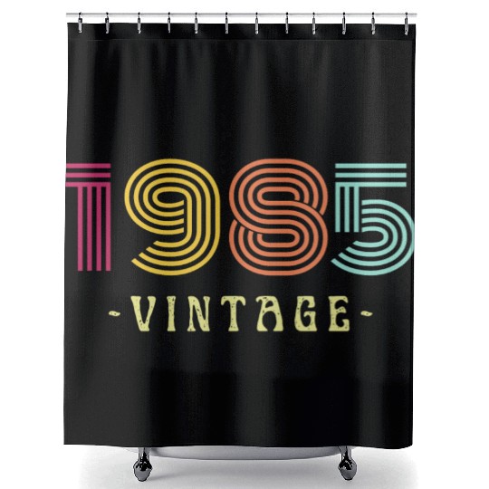 Neon Rainbow Retro Birthday Year Vintage 1985 Shower Curtains