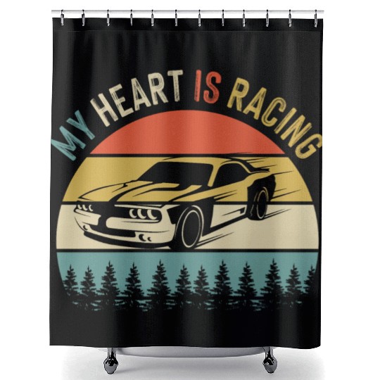 Fathers Day Retro Vintage Speedway Car Racing Shower Curtains