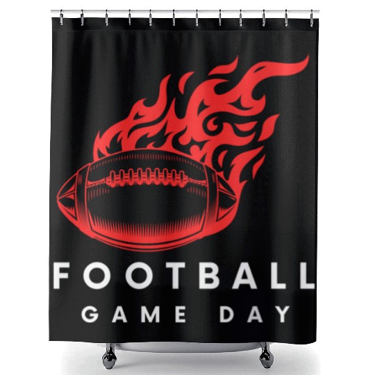 Red Football On Fire Game Day , football fan Shower Curtains .
