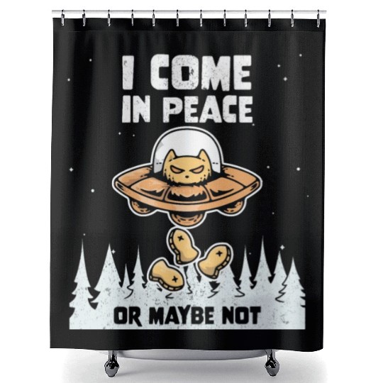 Alien Galaxy Cat Lover Come In Peace Or Maybe Not Shower Curtains