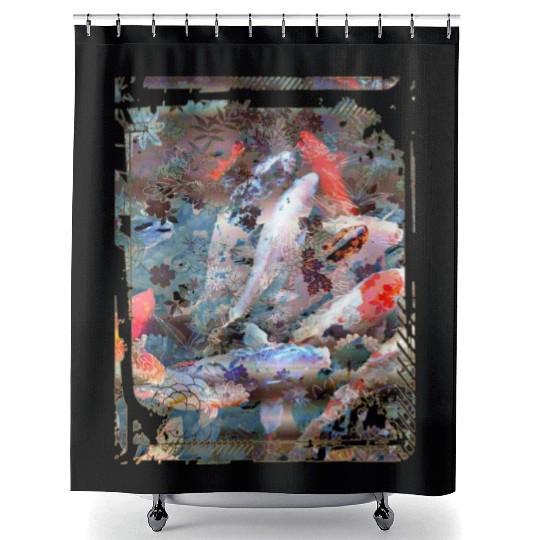 Japan Koi Fish Pond Collage Art 88 Shower Curtains