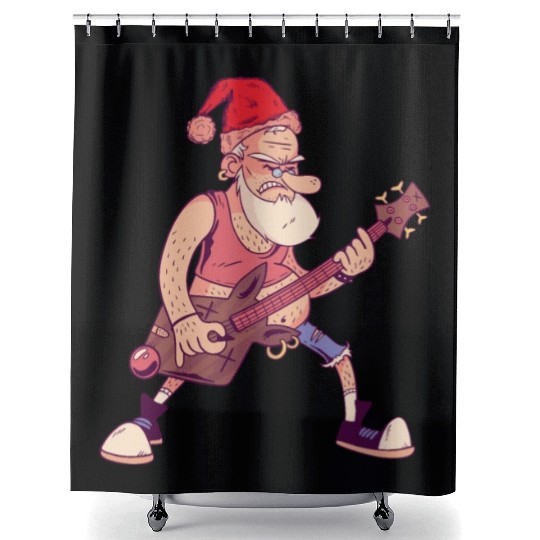 Bass Guitar Player Santa Claus Bass Guitarist Sant Shower Curtains