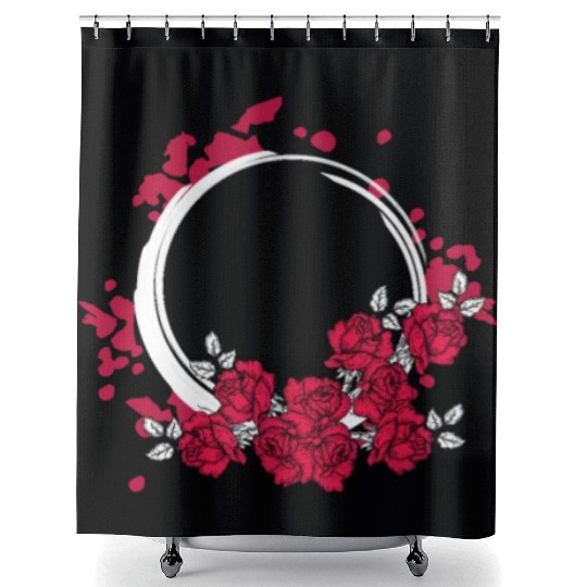 Zen Circle Japanese Roses Flower Bouquet Aesthetic Shower Curtains