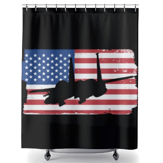 F-15 Eagle Fighter Jet American Flag F15 Eagle Shower Curtains