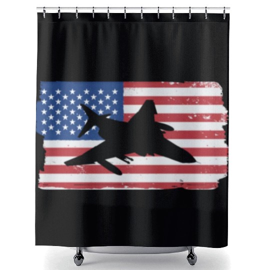 F-4 Phantom Fighter Jet American Flag F4 Phantom Shower Curtains