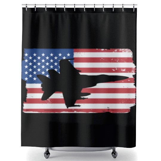 F-18 Hornet Fighter Jet American Flag F18 Hornet Shower Curtains