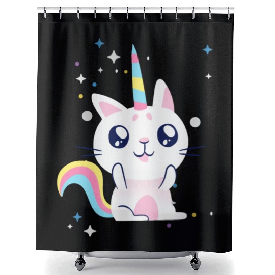 Cute Unicorn Cat Caticorn Girls Otaku Japanese Shower Curtains
