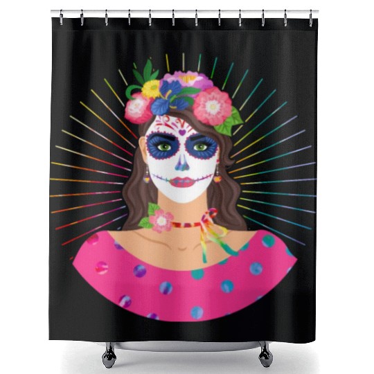 Dia De Los Muertos Shower Curtains, Little Girl Sugar Skull