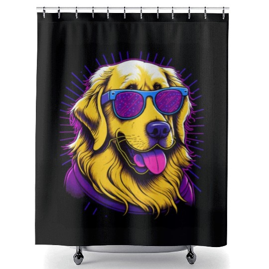 Golden Retriever Dog with Sunglasses Shower Curtains