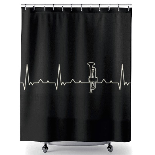Trumpet. Heart. Love. EKG. Pulse. Beat. Shower Curtains