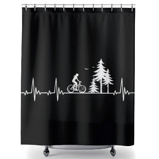 Cyclist heartbeat bike and forest gift Shower Curtains