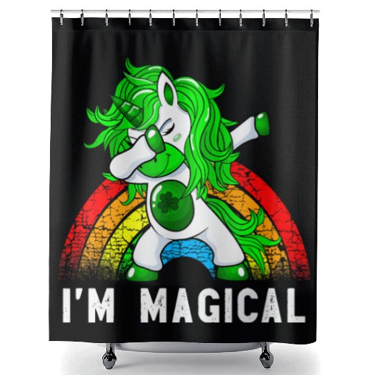 Im Magical Irish Dabbing Unicorn Toddler St Patric Shower Curtains
