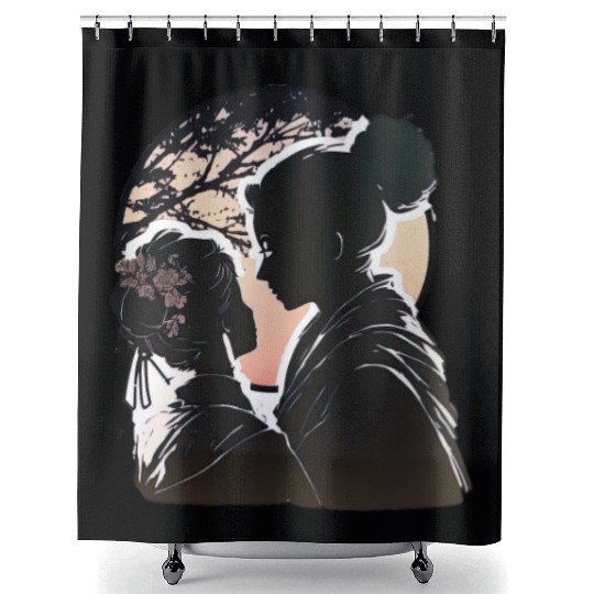 Romantic Embrace, Ukiyo-E Valentine's Day Design, Shower Curtains