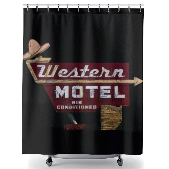 Route 66 Neon Western Motel Bethany Oklahoma Shower Curtains