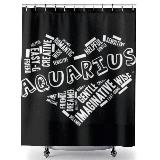 Aquarius Heart Word Cloud Doodle Astrology Zodiac Shower Curtains