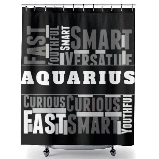Aquarius Zodiac Star Sign Word Cloud Square Monoch Shower Curtains